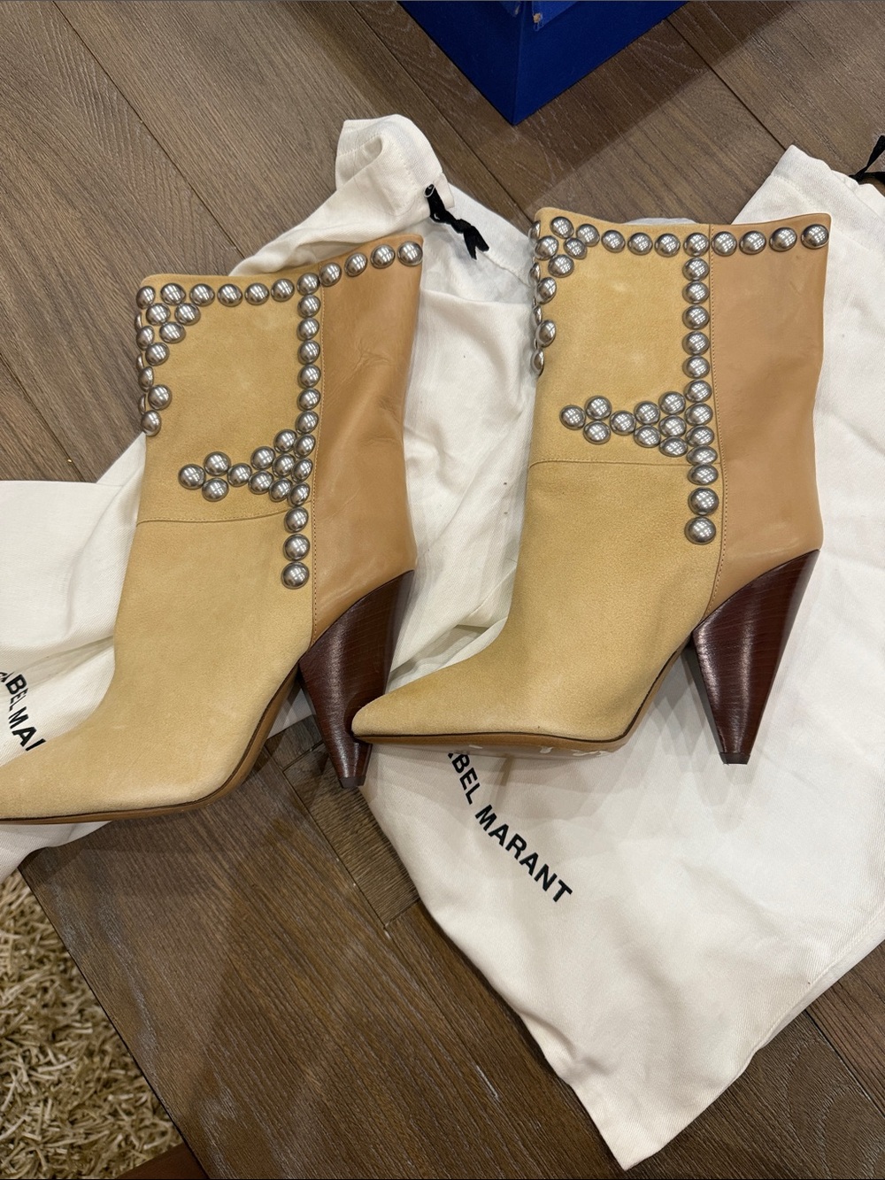 Isabel Marant Beige/Tan Studded Leather Ankle Booties